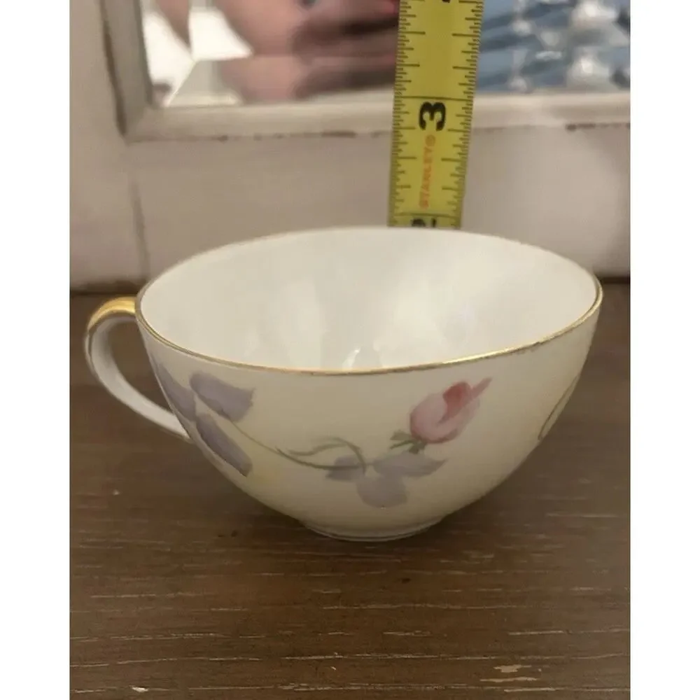 Antique Bayreuth Bone China Yellow Floral Handpainted Tea Cup & Saucer Gold Trim
